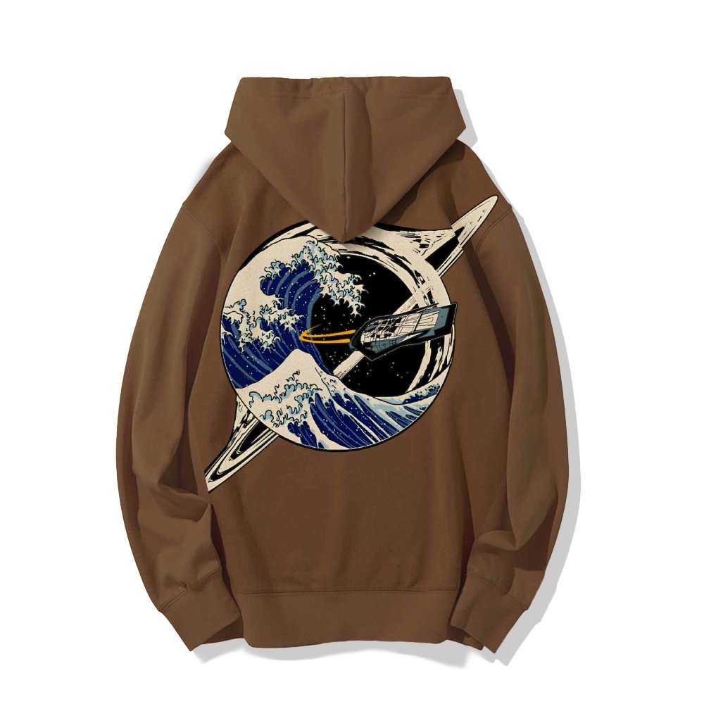 Interstellar Kanagawa Wave Printed Back Cotton Hoodie