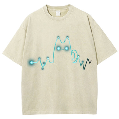 Heart Cat Beat Vintage Distressed T-shirt
