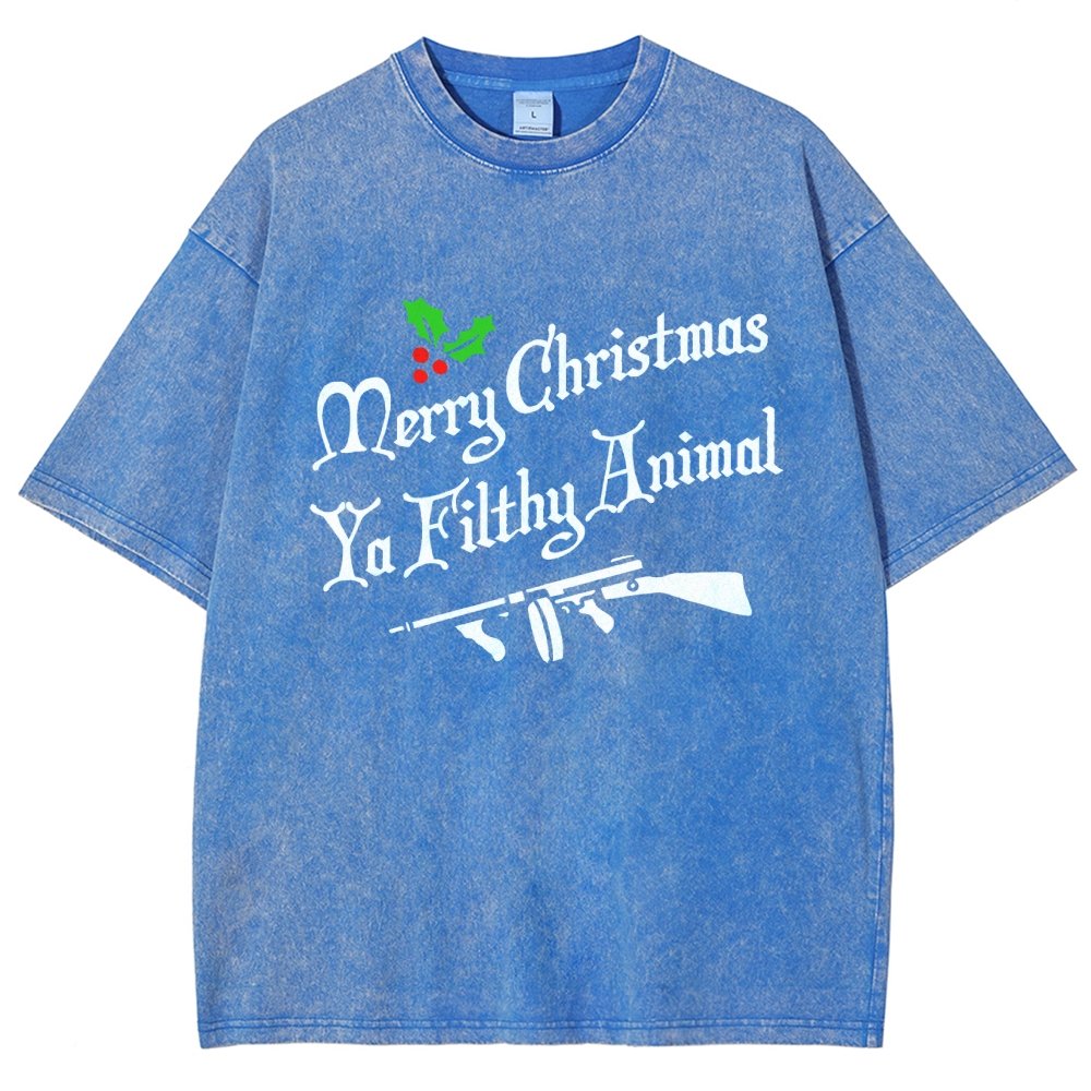 Merry Christmas Ya Filthy Animal Vintage Distressed T-shirt