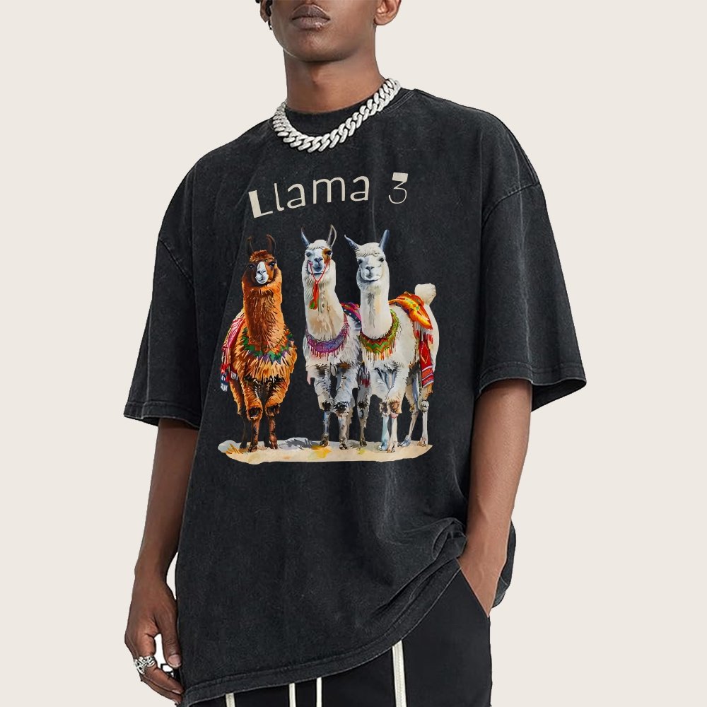 3 Llama Vintage Distressed T-shirt