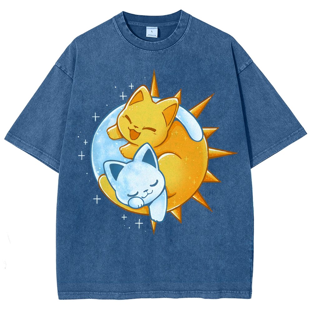 Sun Moon Kittens Vintage Distressed T-shirt