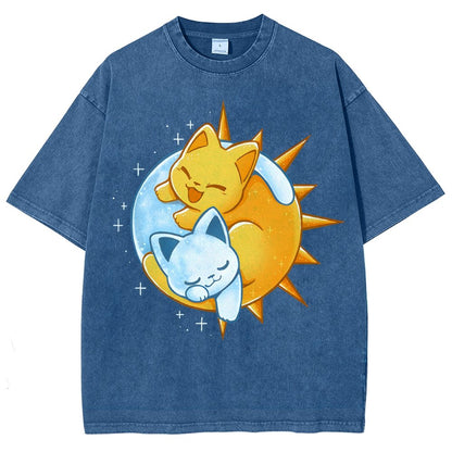 Sun Moon Kittens Vintage Distressed T-shirt