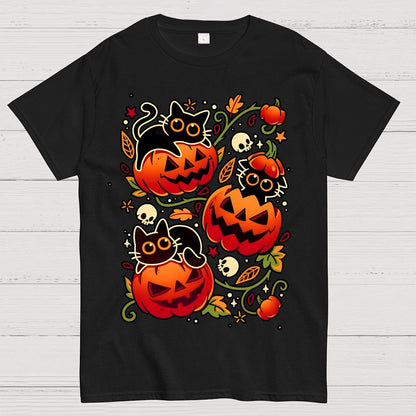 Black Cat Pumpkin Party Geek Cotton T-Shirt