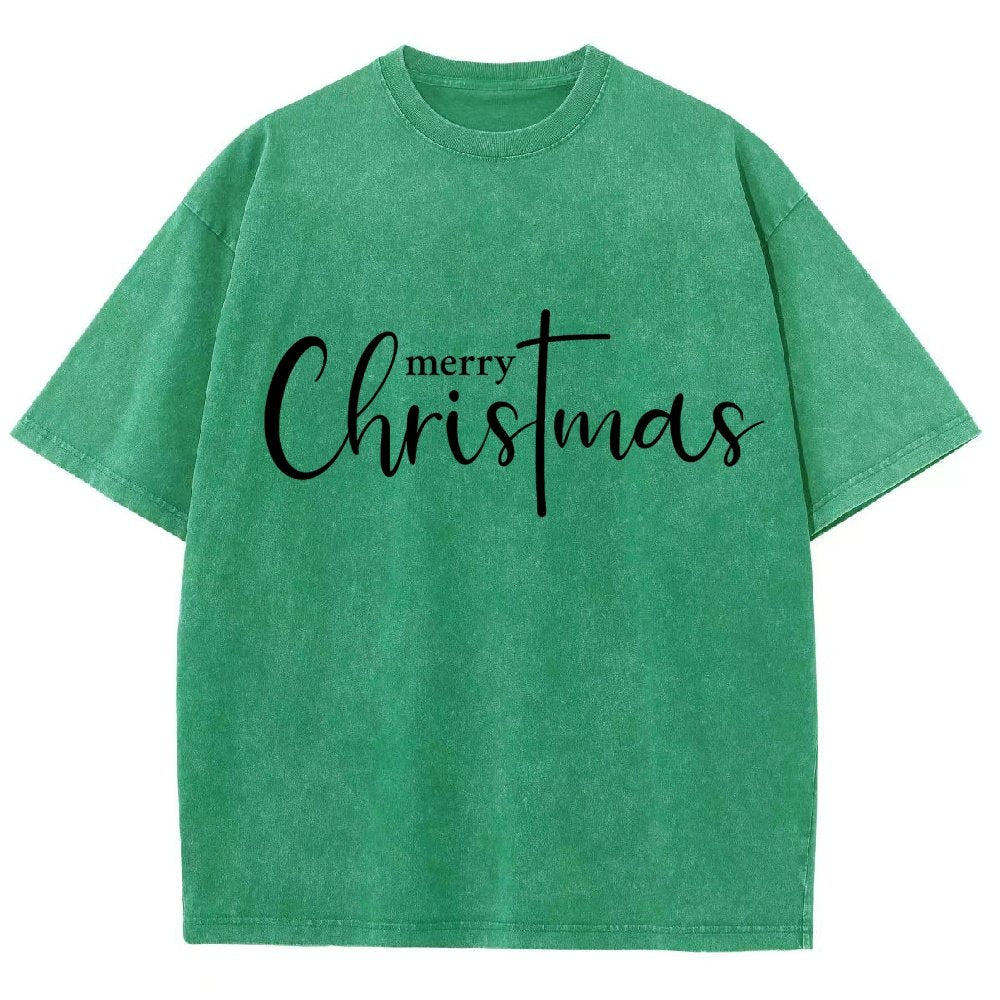 Merry Christmas .Christmas Cross Vintage Distressed T-shirt