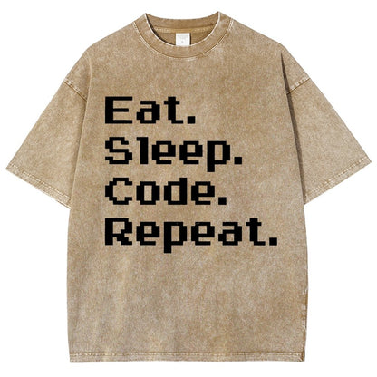 Eat Sleep Code Repeat Vintage Distressed T-shirt