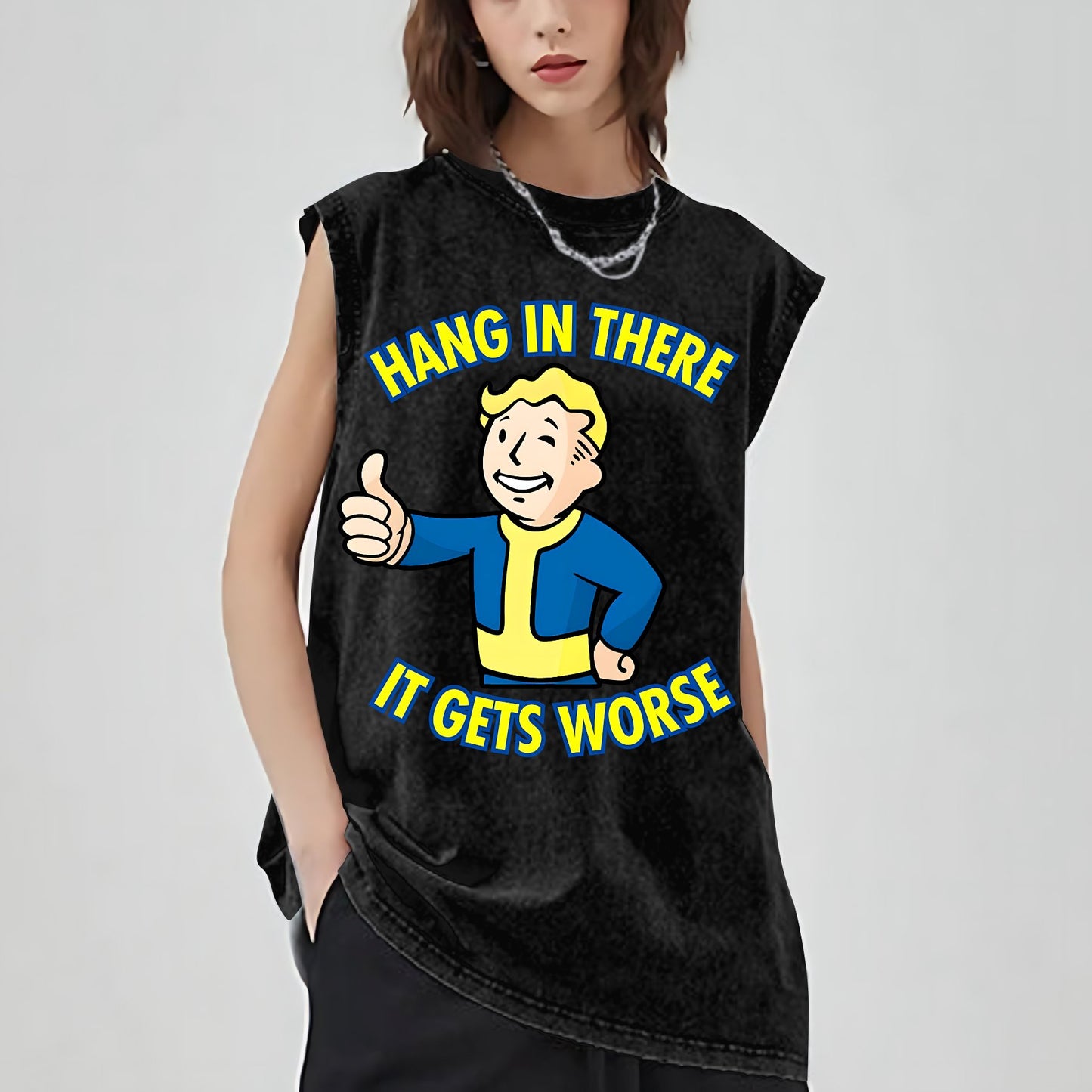 Hang In There It Gets Worse Vintage Distressed Washed Tank