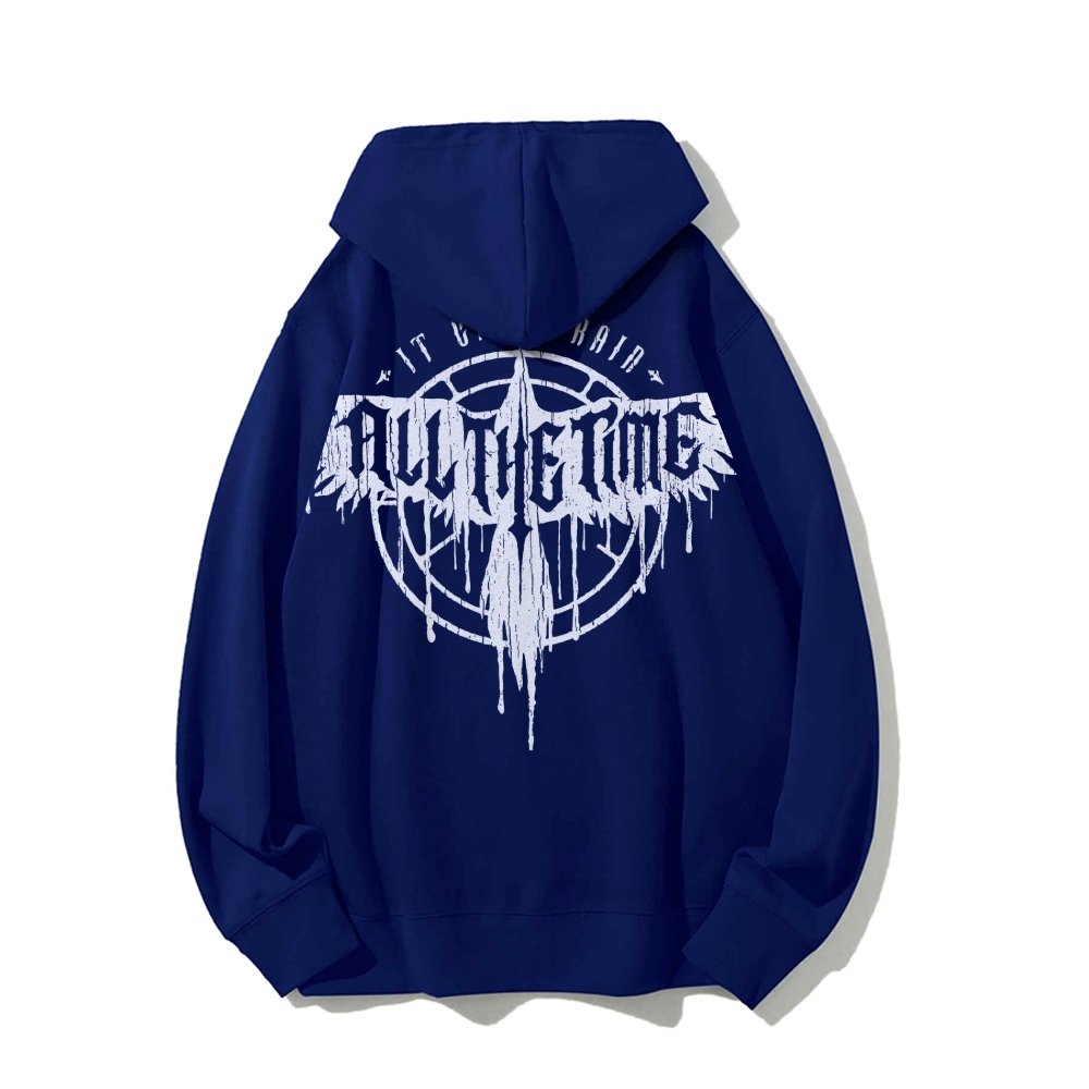 It Can't Rain All The Time Nerd Printed Back Cotton Hoodie