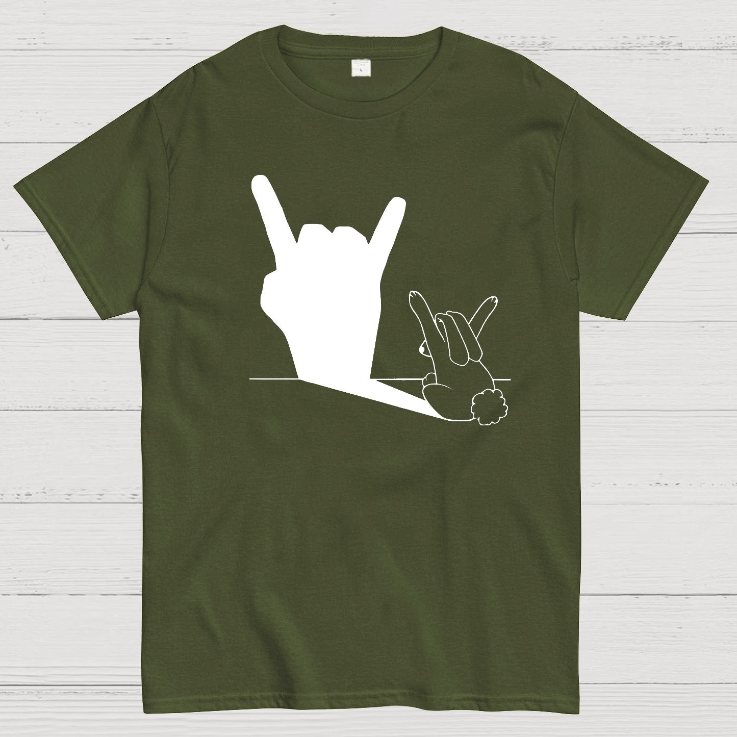 Rabbit Rock and Roll Hand Shadow Meme Style Unisex Gamer Movie Music T-Shirt