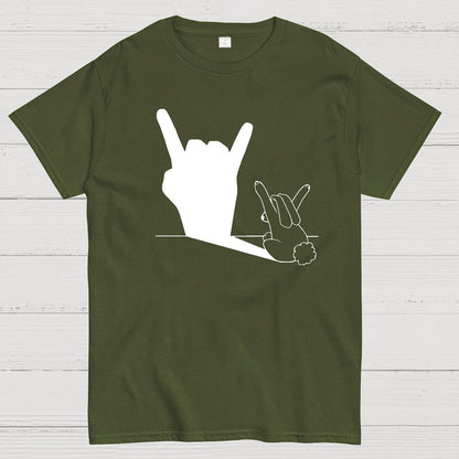 Rabbit Rock and Roll Hand Shadow Meme Style Unisex Gamer Movie Music T-Shirt