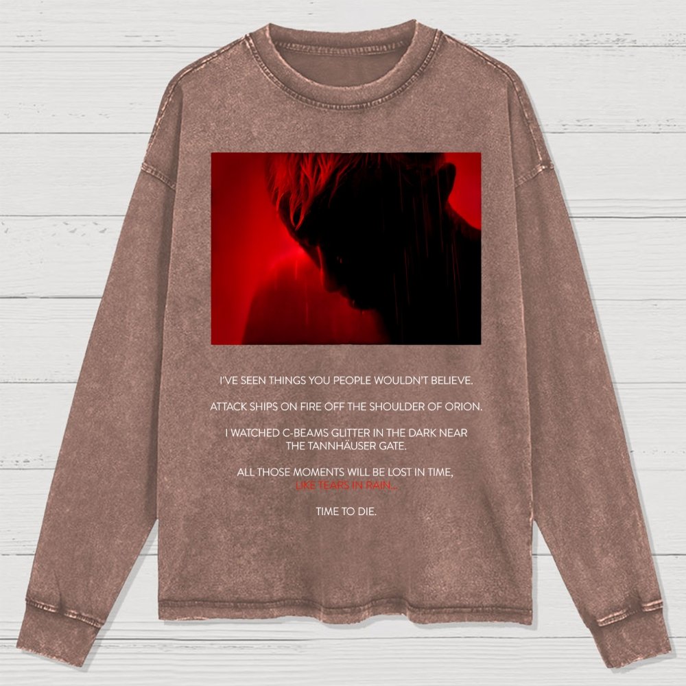 Tears in Rain-Tears in Red-Time to Die Washed Long Sleeve Tee