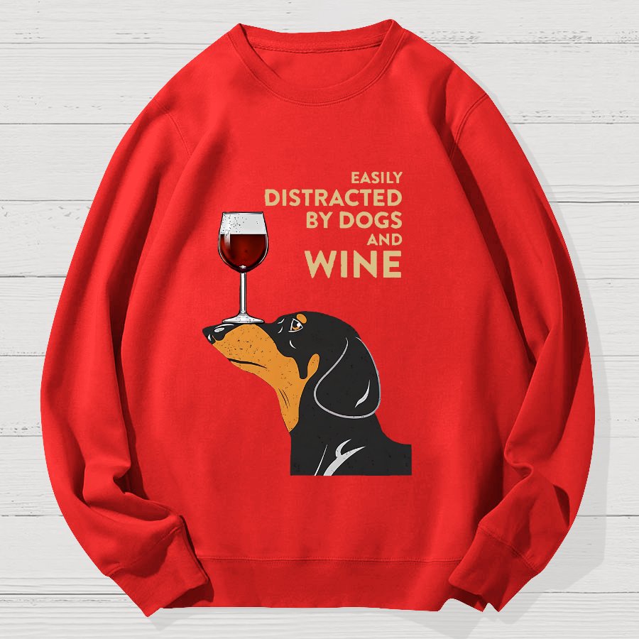 Easily Distracted By Dogs And Wine Geek Cotton Sweatshirt