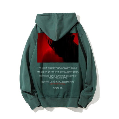 Tears in Rain-Tears in Red-Time to Die Printed Back Cotton Hoodie