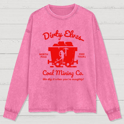 Dirty Elves Coal Mining Company Christmas Humor Washed Long Sleeve Tee