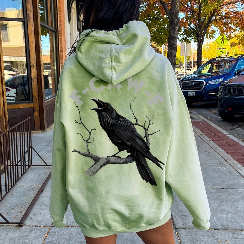 F-Caw-F Funny Crow Printed Back Unisex Cotton Hoodie