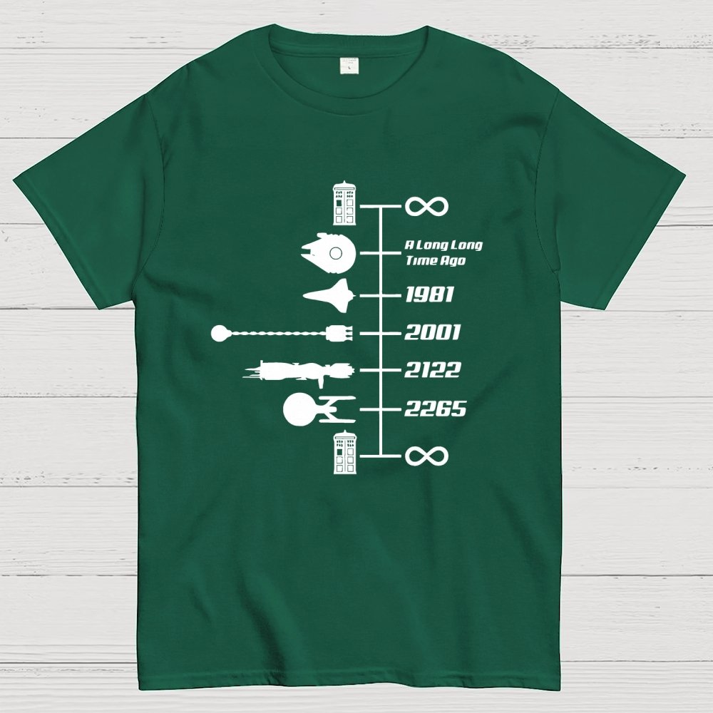 Sci-Fi Timeline Graphic Classic Movie Spaceships Nostalgic Space Travel Geek T-Shirt