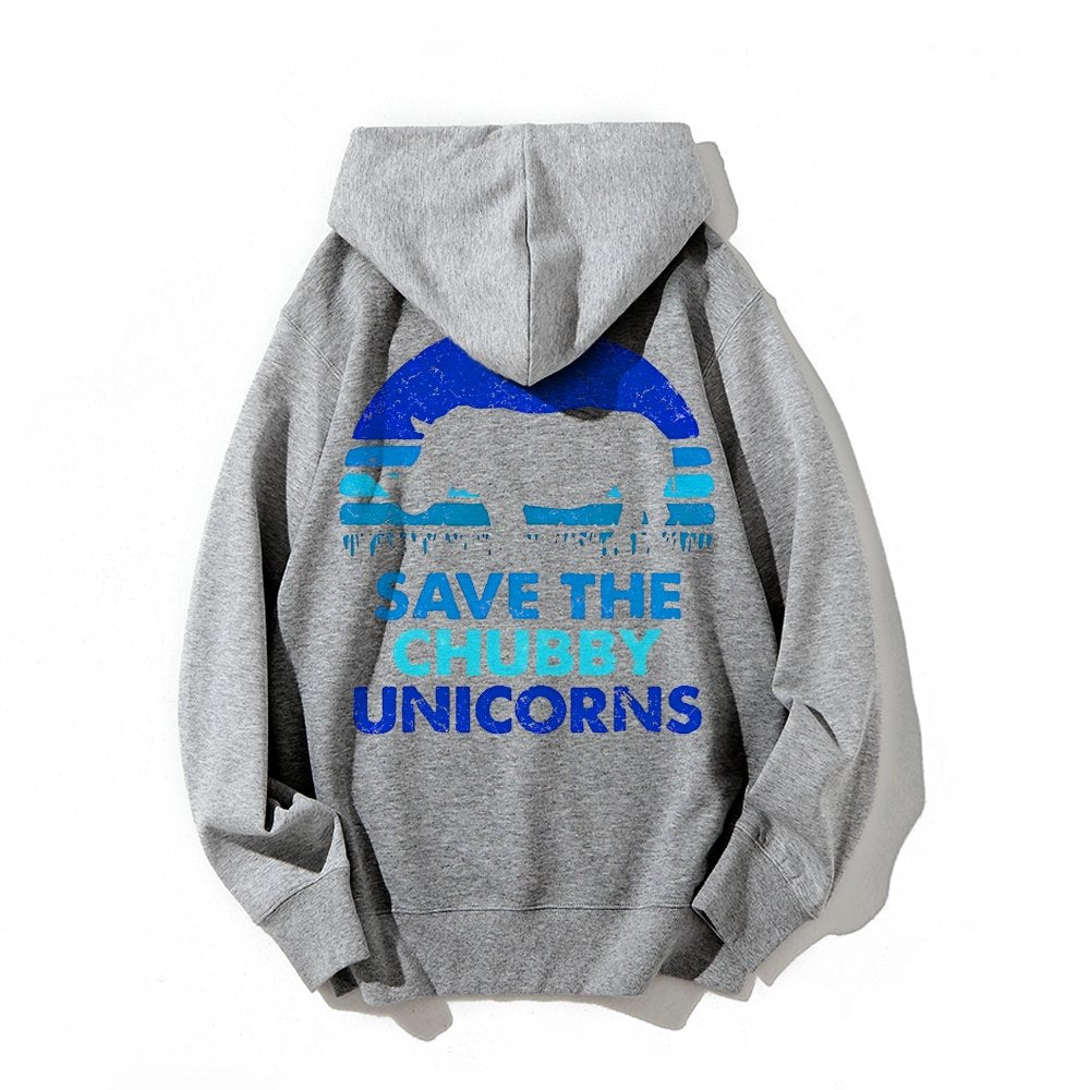 Save The Chubby Unicorns  Printed Back Unisex Cotton Hoodie