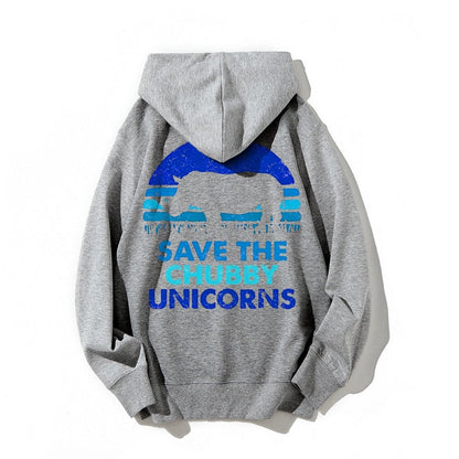 Save The Chubby Unicorns  Printed Back Unisex Cotton Hoodie