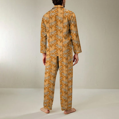 Fall Tiger Art Print Geek Long Sleeve Pajama Set
