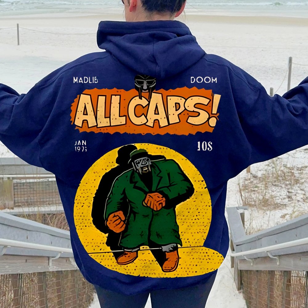 Vintage Hip-Hop Mf Graphic Printed Back Cotton Hoodie