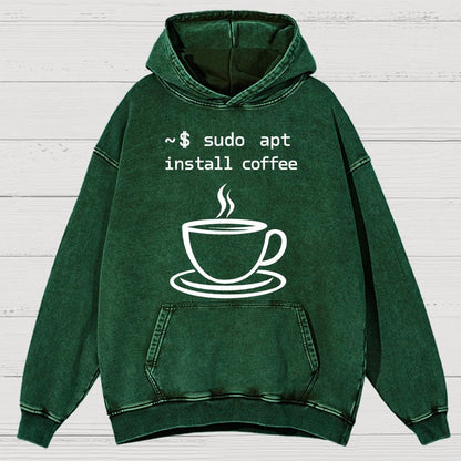 Sudo Apt-Get Install Coffee Vintage Distressed Hoodie
