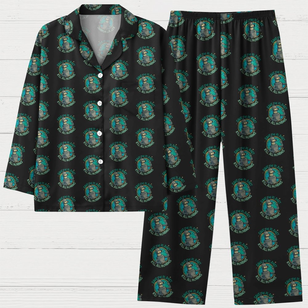 Save The Planet Kill All Humans Geek Long Sleeve Pajama Set