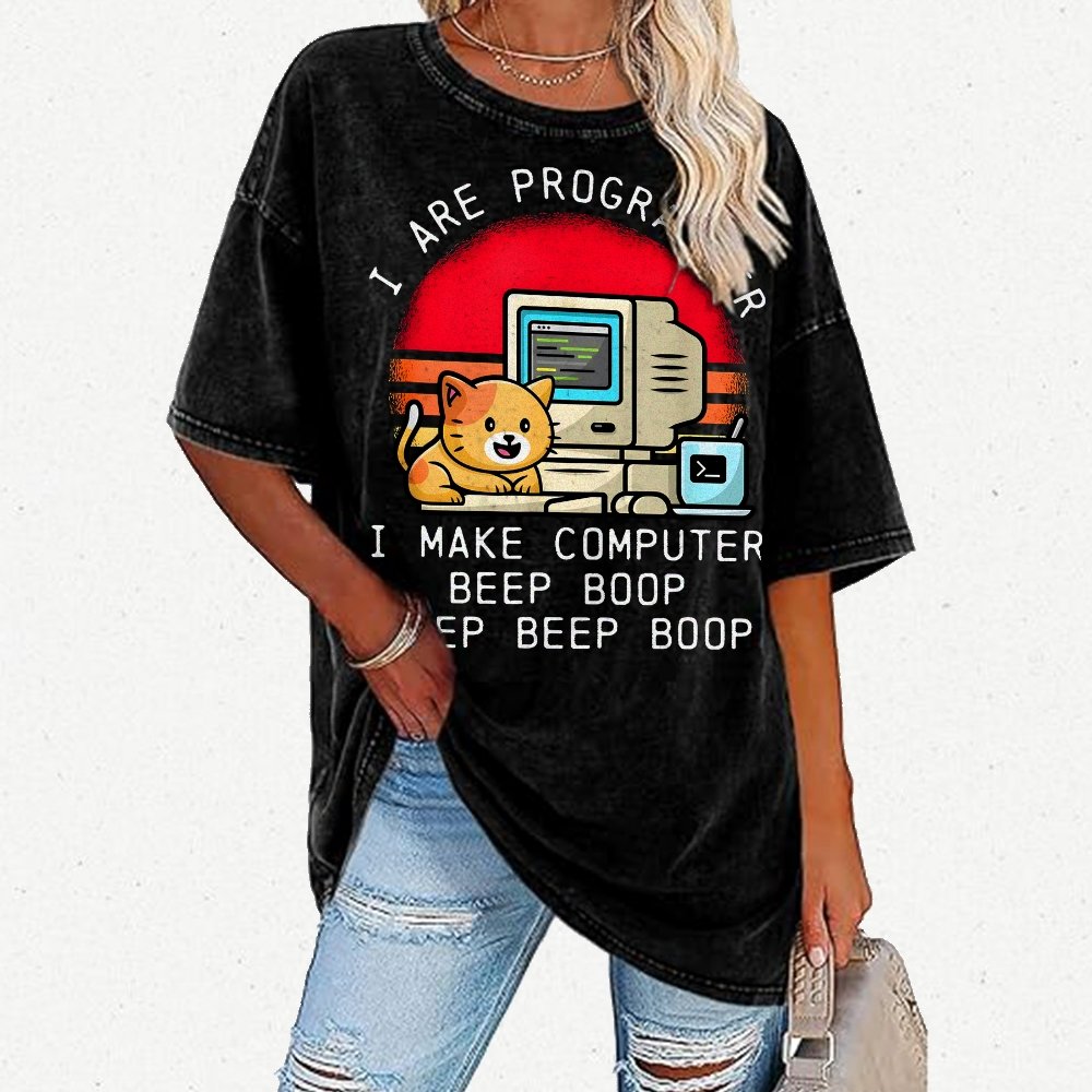 I Are Programmer Funny Cat Vintage Distressed T-shirt