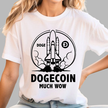 Dogecoin Rocket Ship Much Wow Meme Joke Funny Crypto Currency Elon Musk DOGE Geek T-Shirt