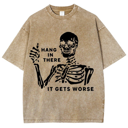 Hang In There Skeleton Vintage Distressed T-shirt