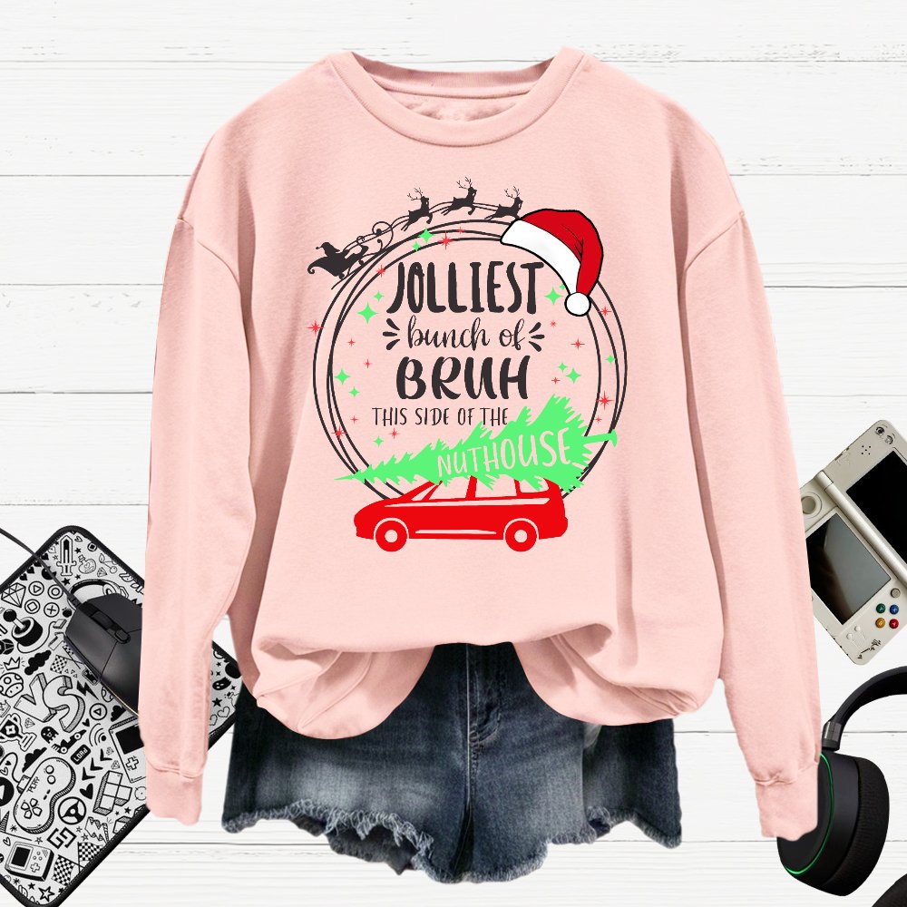 Jolliest Bunch Of Bruh Christmas Cotton Pullover Sweatshirt