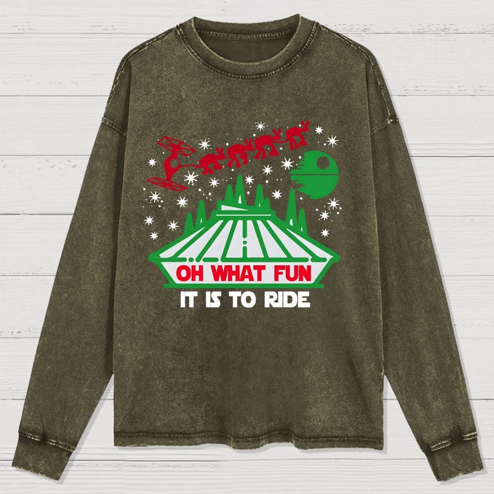 Oh！What Fun It Is To Ride Christmas Washed Long Sleeve Tee