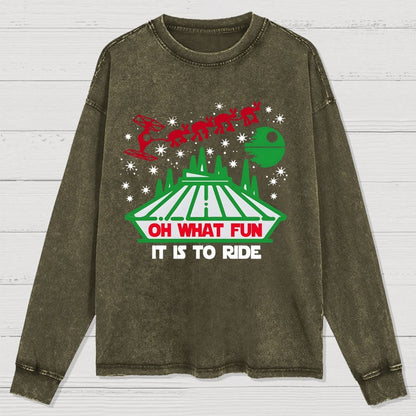 Oh！What Fun It Is To Ride Christmas Washed Long Sleeve Tee