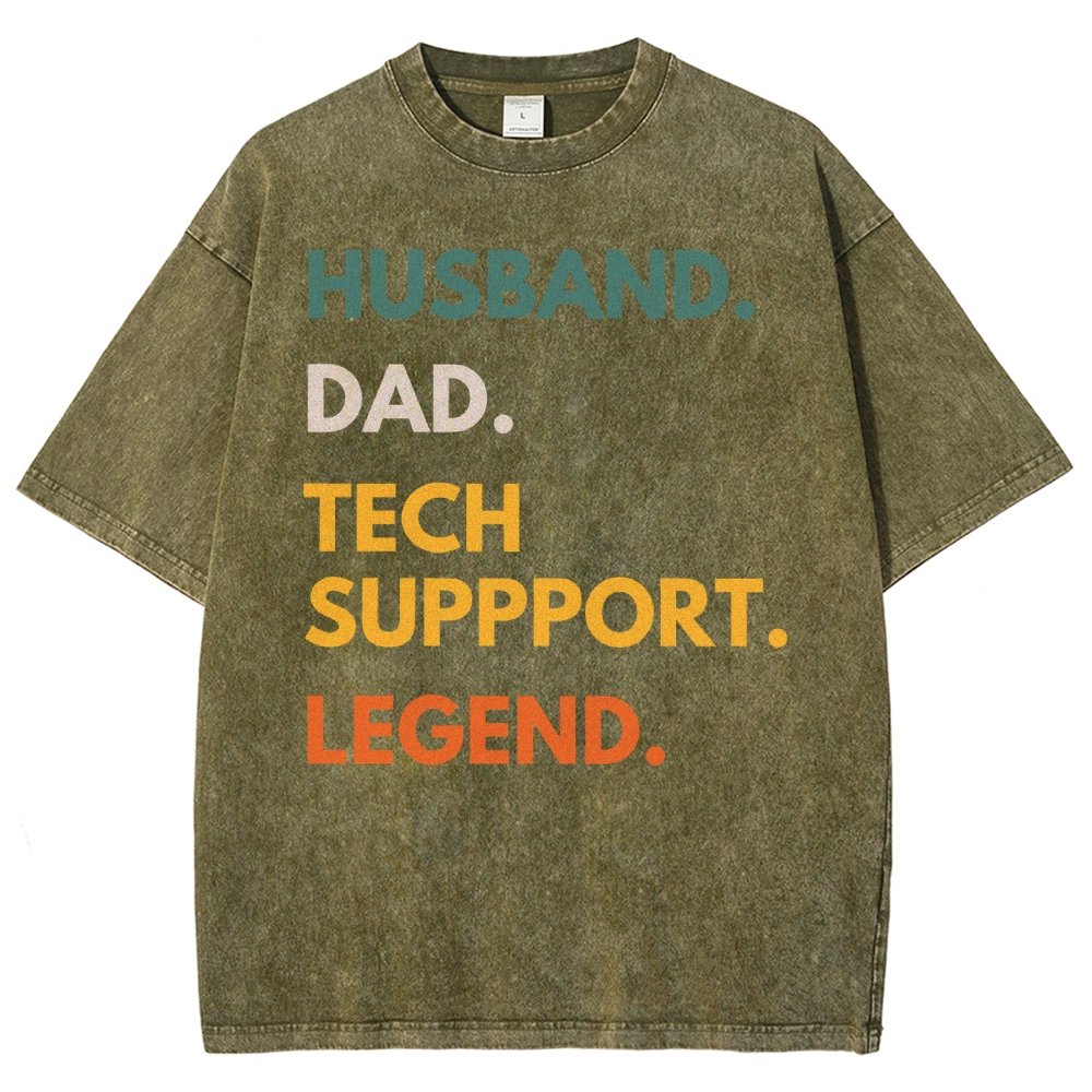 Husband Dad Tech Support Legend Funny It Father Essential Vintage Distressed T-shirt