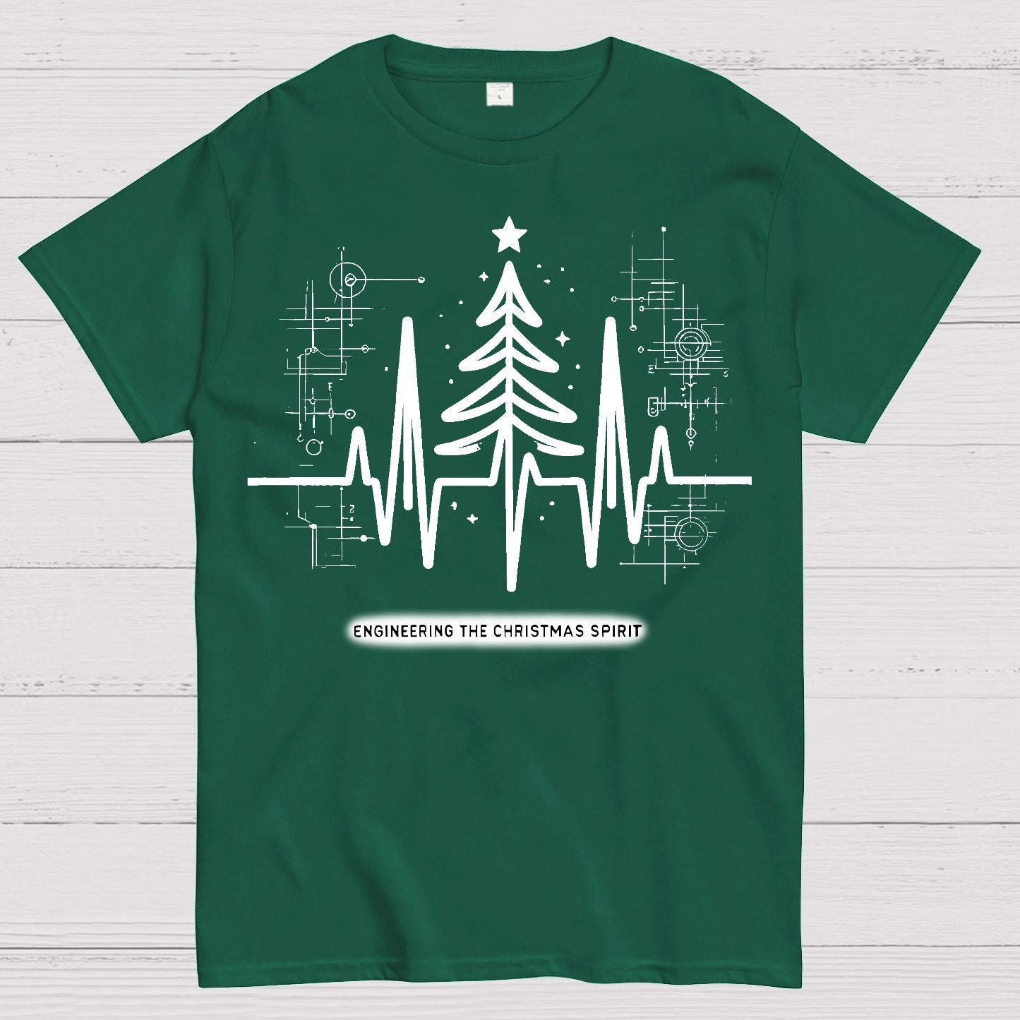 Engineer Heartbeat and Christmas Tree Geek T-Shirt