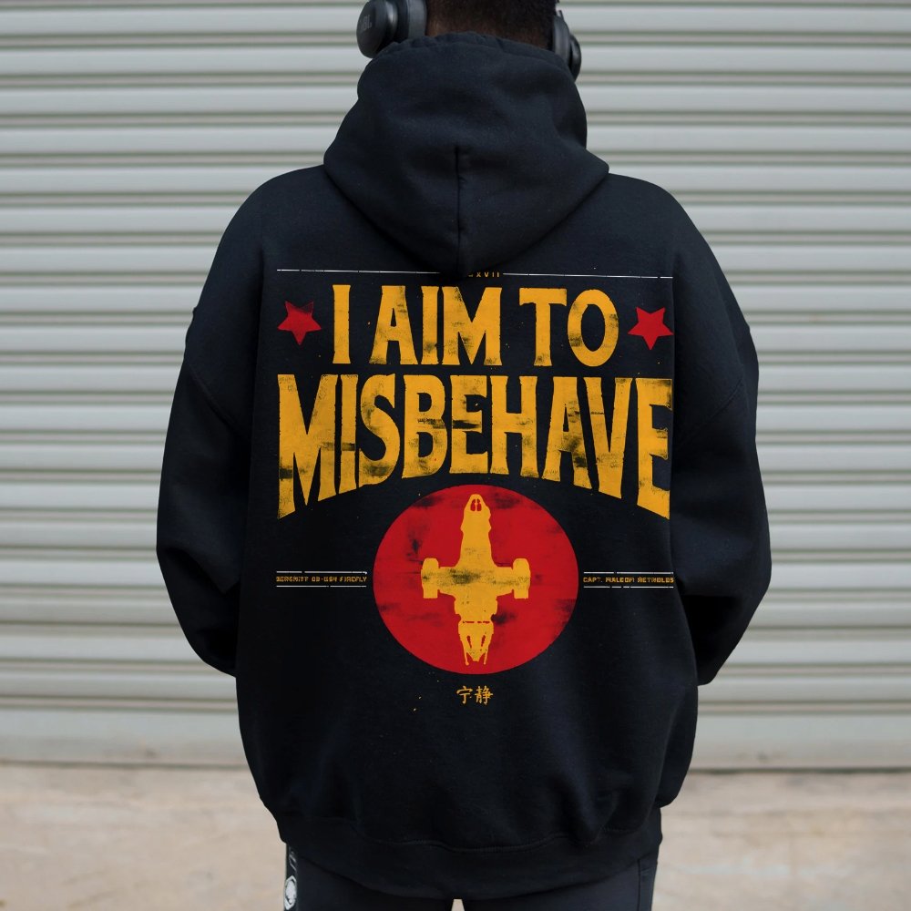 I Aim To Misbehave Geeky Printed Back Cotton Hoodie