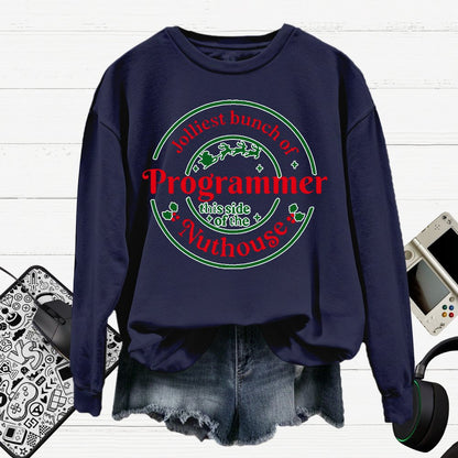 Jolliest Bunch Of Programmer Christmas Cotton Pullover Sweatshirt