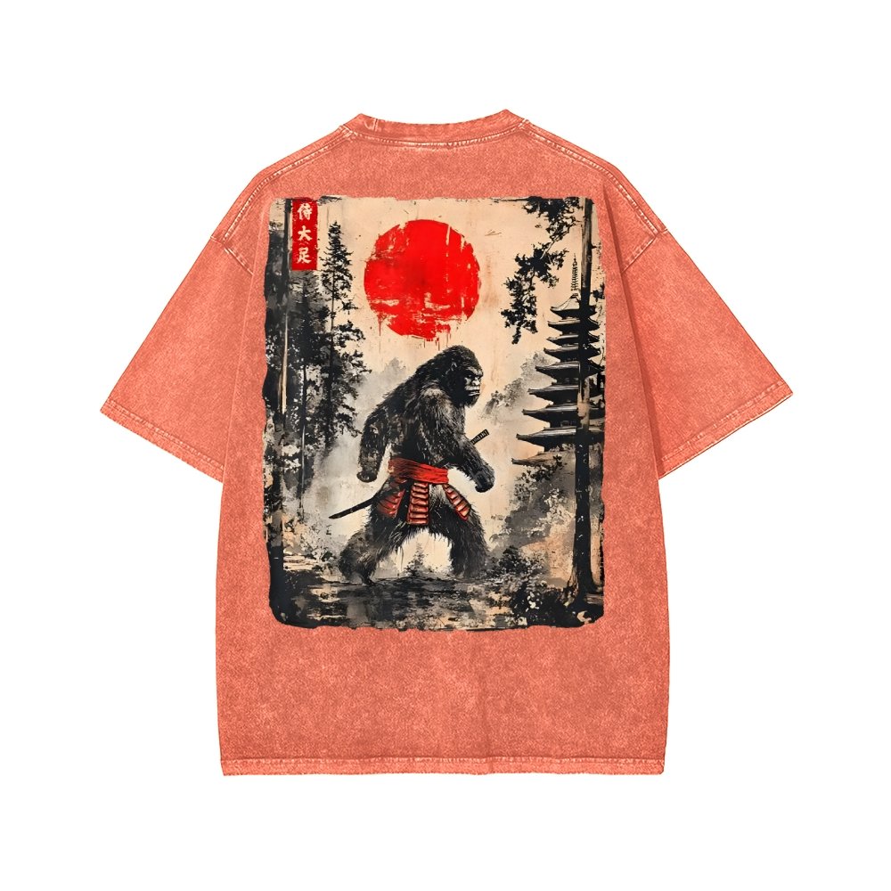 Funny Samurai Ukiyo-e Vintage Graphic Washed T-shirt
