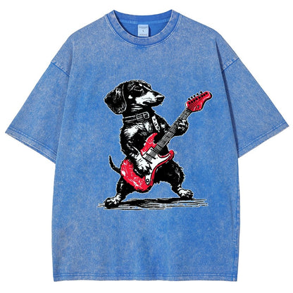 Dachshund Weenie Playing Guitar Vintage Distressed T-shirt