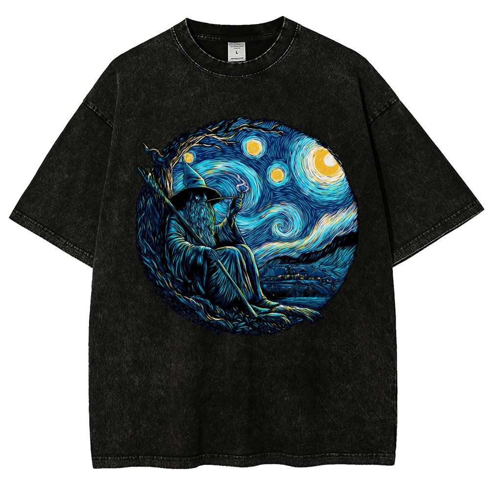 Starry Wizard Vintage Distressed T-shirt