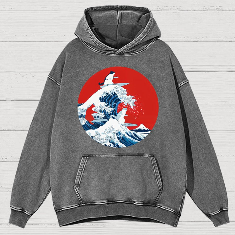 Surfing Cat Funny Vintage Distressed Hoodie
