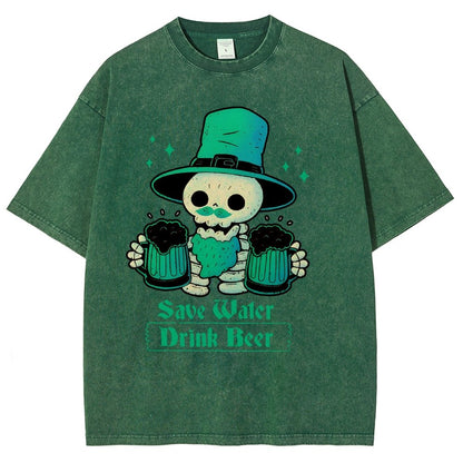 Skeleton St Patrick drinks Beer Vintage Distressed T-shirt