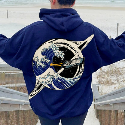 Interstellar Kanagawa Wave Printed Back Cotton Hoodie