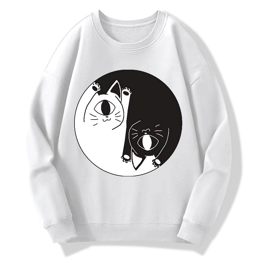 Tai Chi Black and White Cat Geek Cotton Sweatshirt