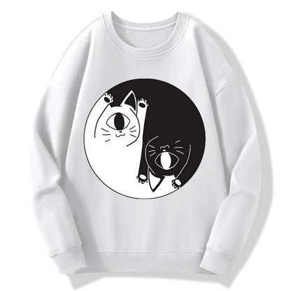 Tai Chi Black and White Cat Geek Cotton Sweatshirt