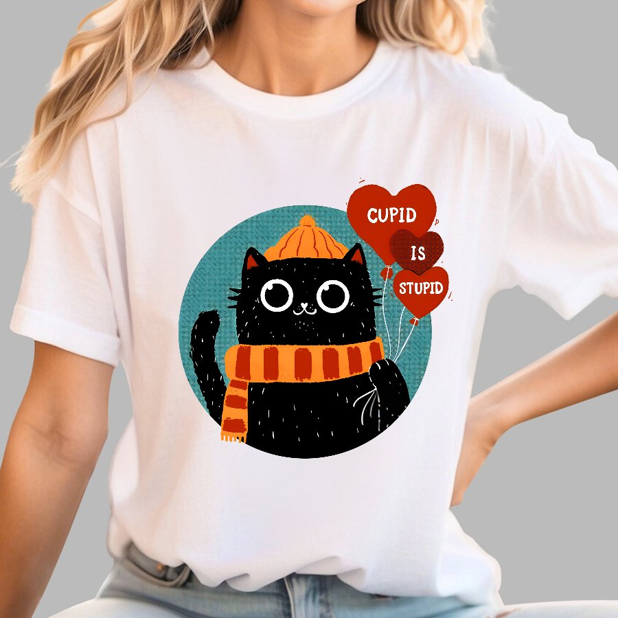 Cupid Is Stupid Funny Cat Geek T-Shirt