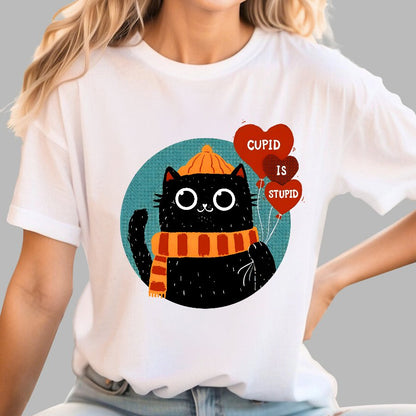 Cupid Is Stupid Funny Cat Geek T-Shirt