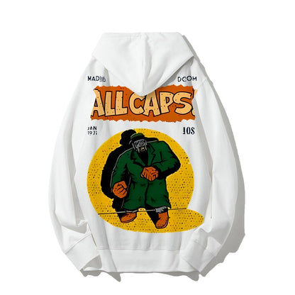 Vintage Hip-Hop Mf Graphic Printed Back Cotton Hoodie