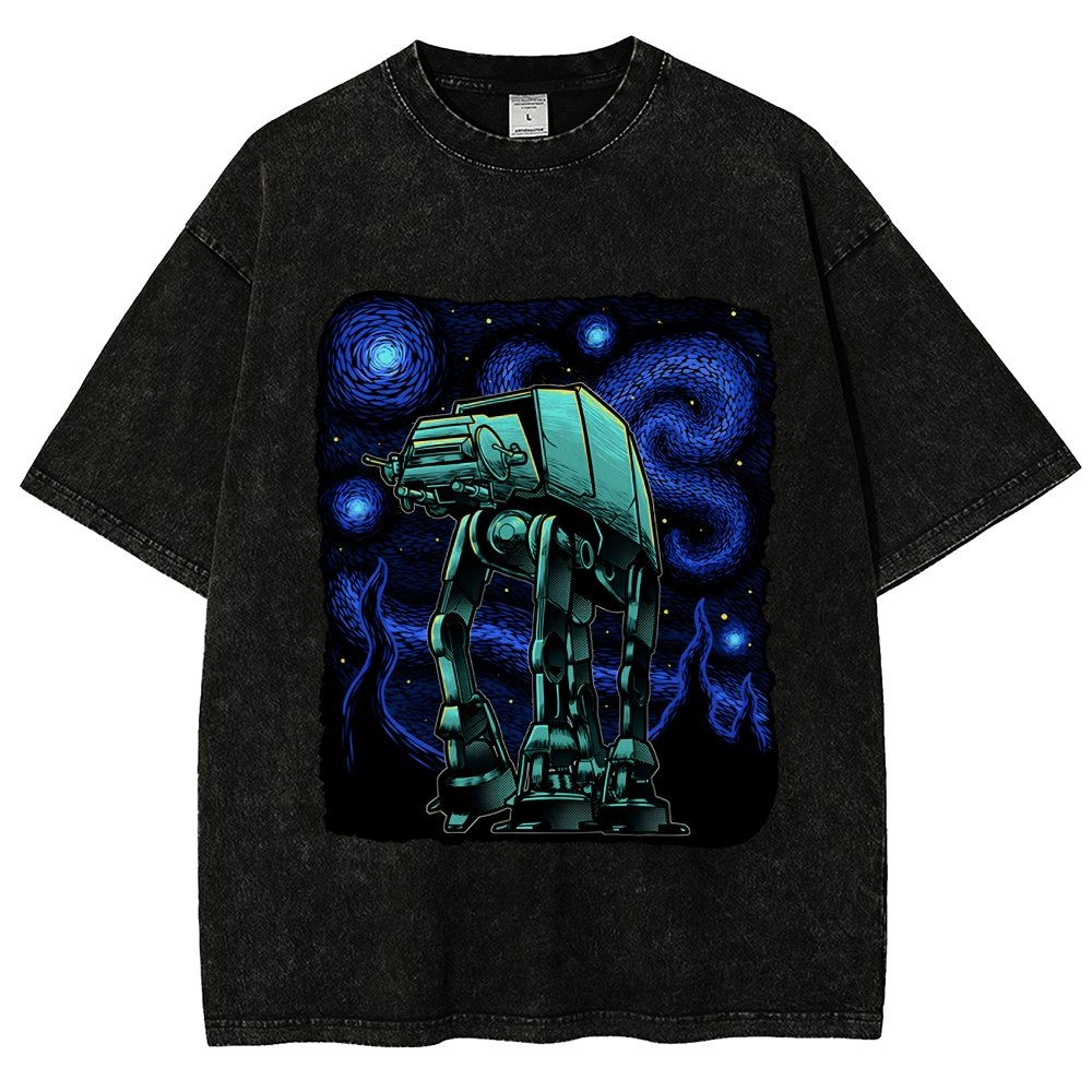 Armored Tank Starry Night Vintage Distressed T-shirt