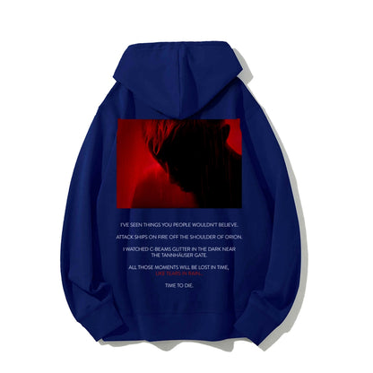 Tears in Rain-Tears in Red-Time to Die Printed Back Cotton Hoodie
