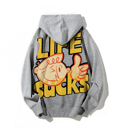 Life Sucks Printed Back Cotton Hoodie