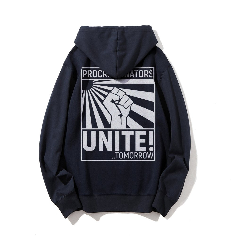 Procrastinators Unite! Printed Back Unisex Cotton Hoodie